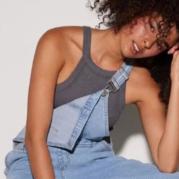 90s Grunge Overalls One Shoulder Women Sz S Lt Blue Distress Holes Shred Fray - Picture 2 of 15